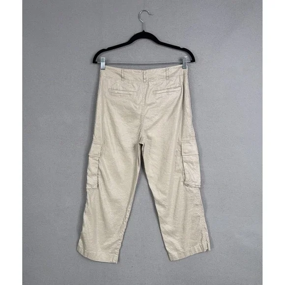 Alice + Olivia Pants Womens 4 Cargo Cropped Shimmer Coated Linen Blend Stretch - Picture 6 of 13